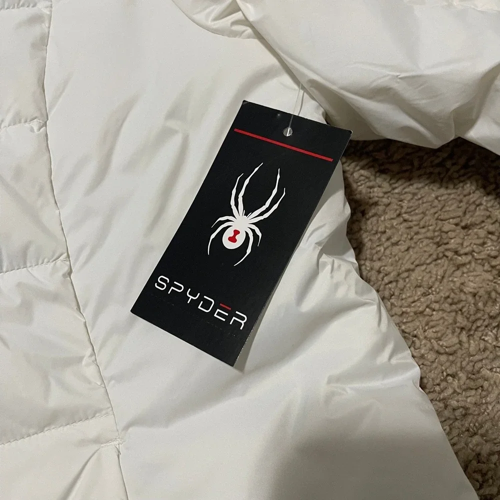 Spyder Puffer Jacket Womens Large Bright White Hooded Quilted Full Zip Ski NEW